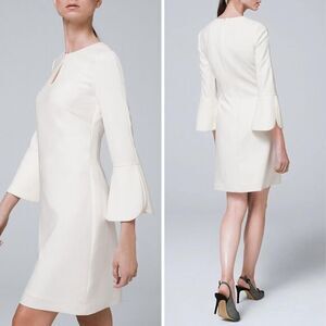 NEW White House Black Market Petal-Sleeve white Shift Dress, size 2‎